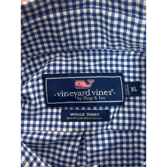 Vineyard Vines Mens Whale Shirt XL Nylon Blend Performance Navy Check - Picture 4 of 6